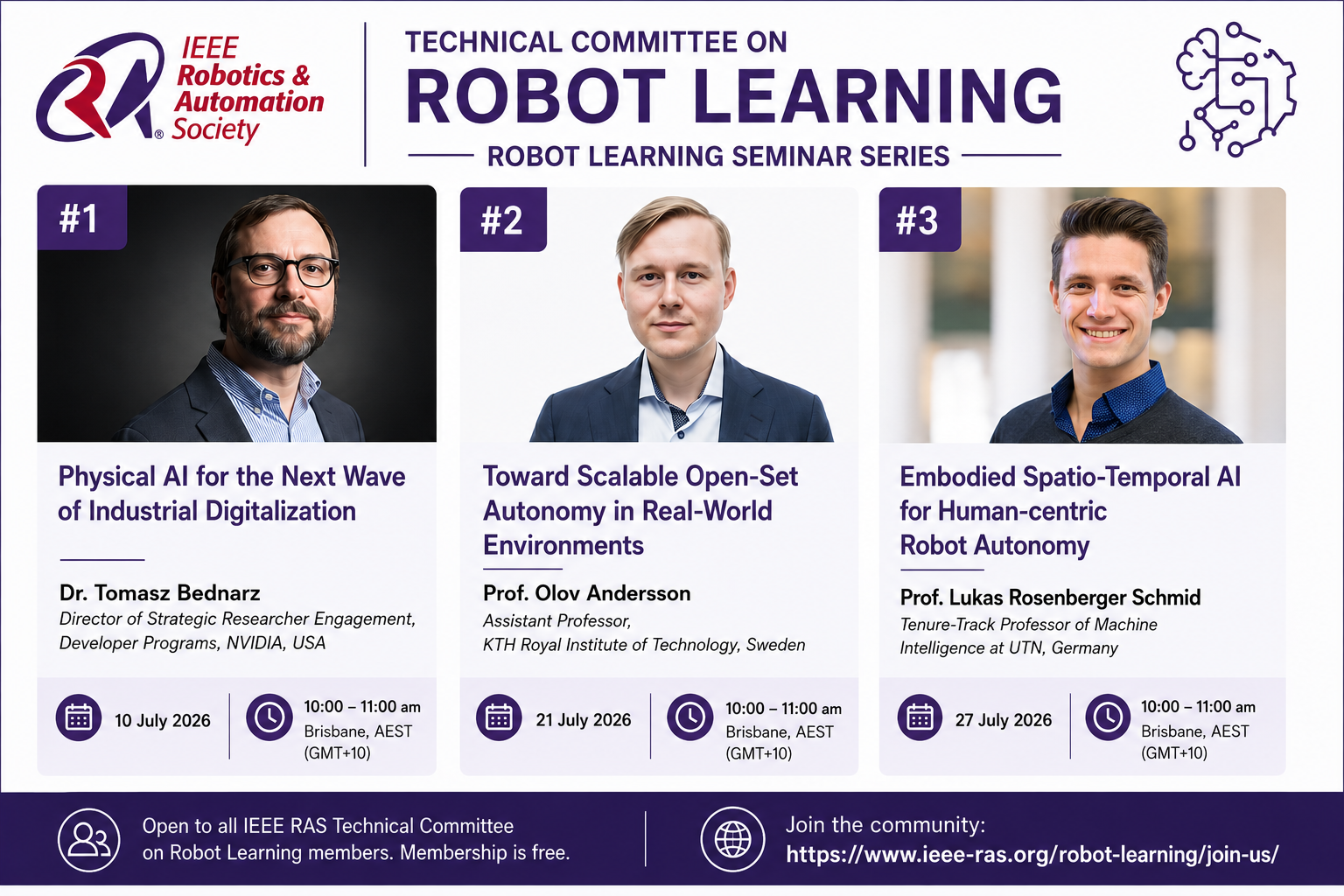 Speakers and schedule for the July 2026 Robot Learning Seminar Series